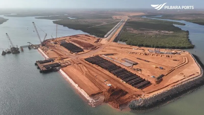 The image shows the latest progress at Pilbara Ports Lumsden Point development in the Port of Port Hedland