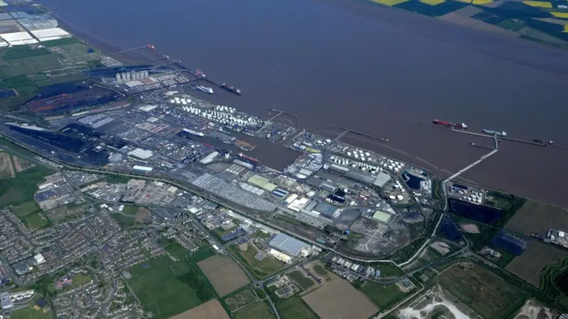 Aerial view of the Port of Immingham showing area for a new upgrade