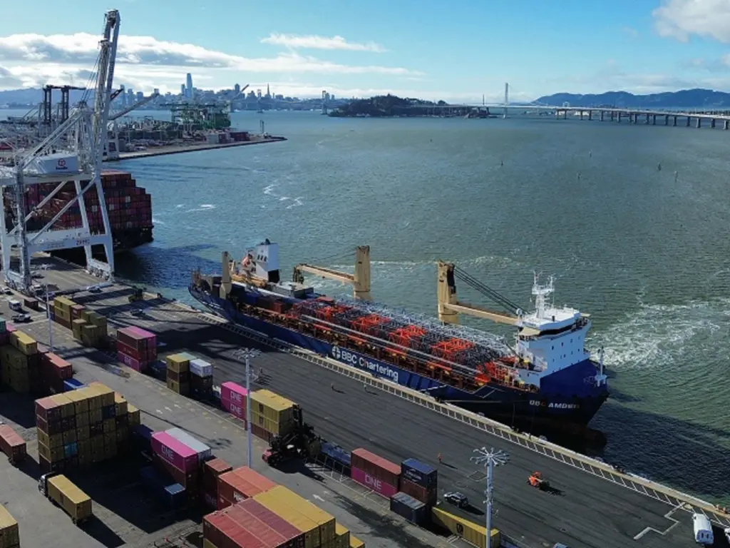 Ship alongside dock at the Port of Oakland