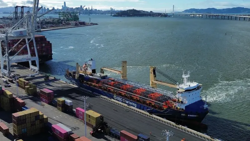 Ship alongside dock at the Port of Oakland