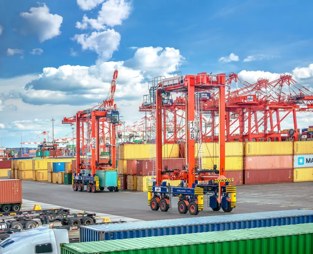 Two straddle carriers at Port Newark Container Terminal