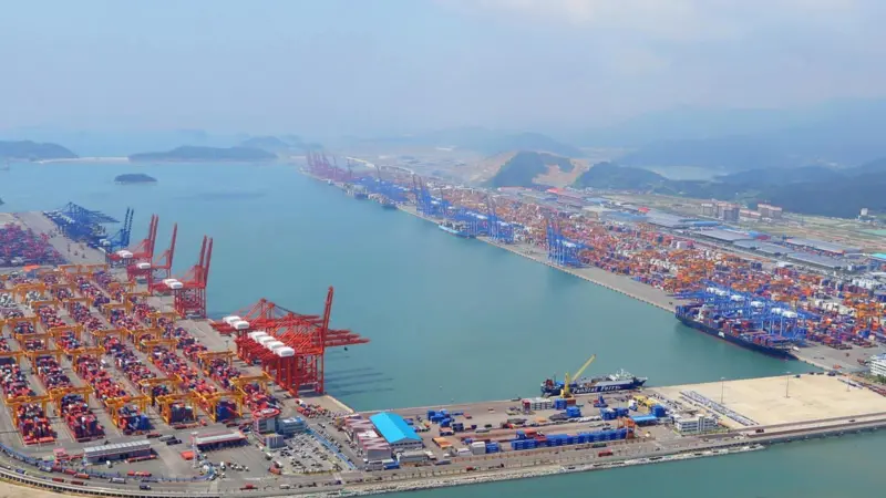 The image shows Busan New Port
