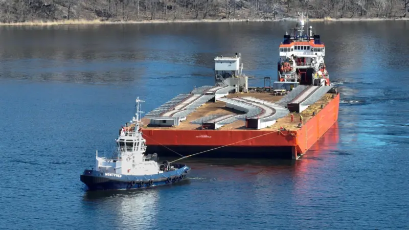 Bridge components being transport to the Ports of Stockholm by barge