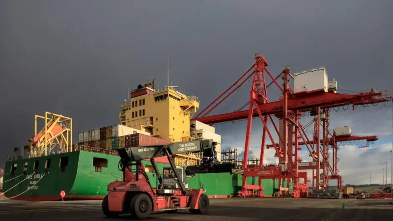 Equipment and boat and cranes at the Port of Bristol