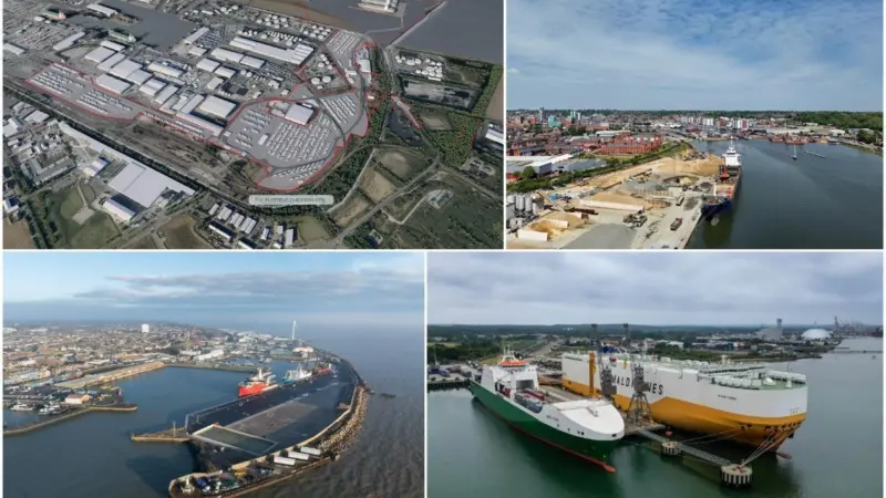 Four images of ports showing improvements to be made under an ABP upgrade programme