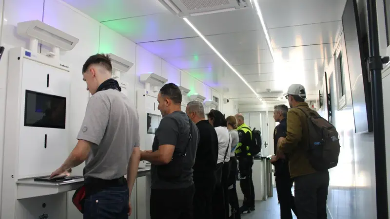 Passengers at Valencia's new EU EES facility