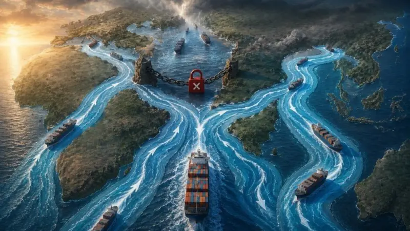 Graphic showing ships unable to pass through straits