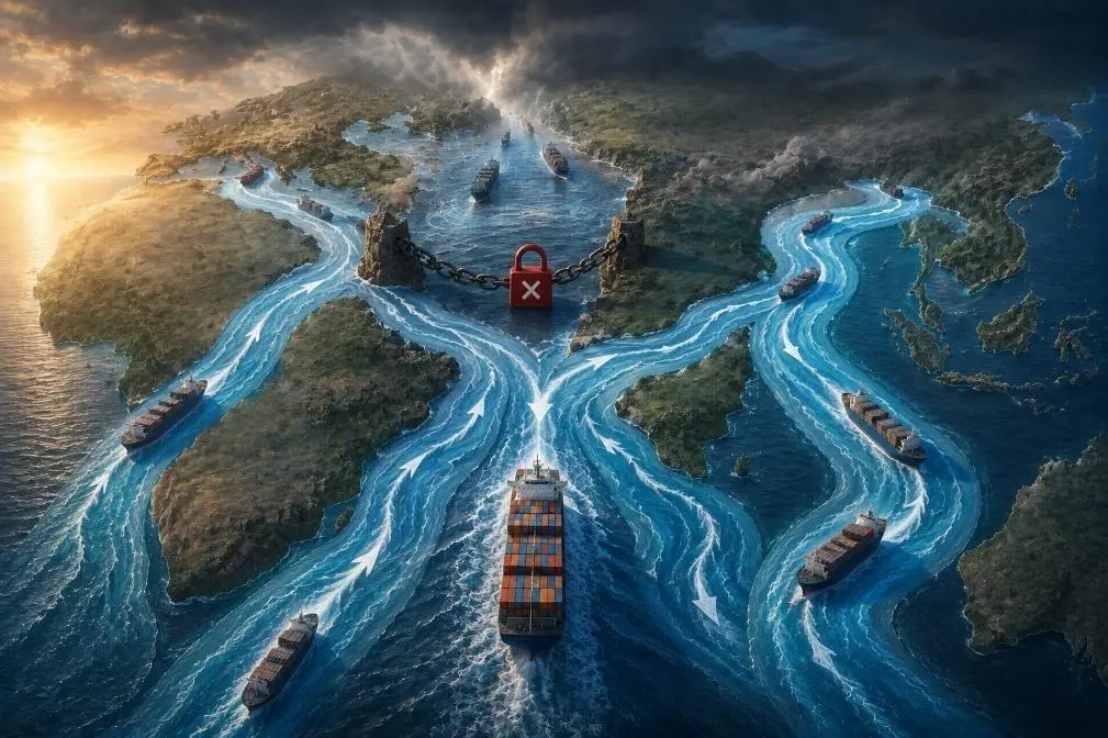 Graphic showing ships unable to pass through straits