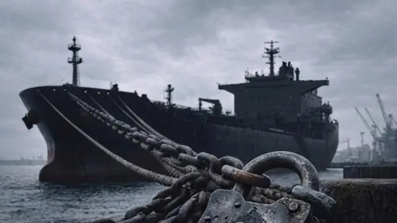Ship with a padlocked anchor