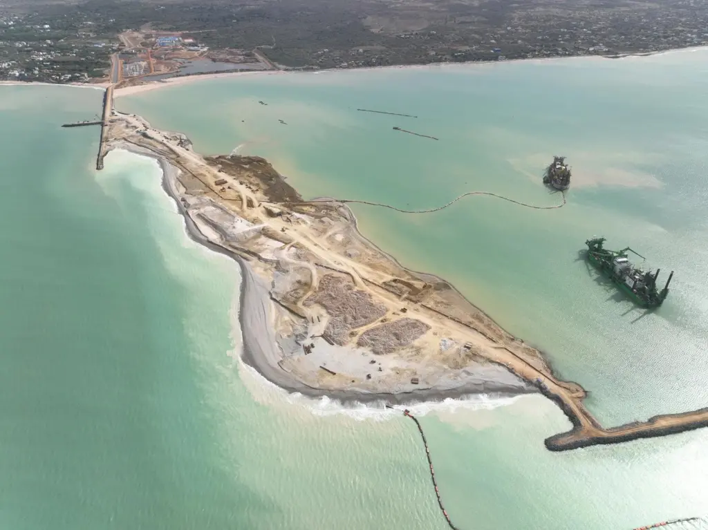 Aerial image of dredging works at Senegal's Port of Ndayane