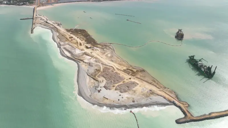 Aerial image of dredging works at Senegal's Port of Ndayane