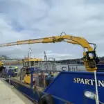 deck crane on board workboat 'Spartina' at the Port of Southampton