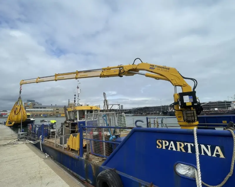 deck crane on board workboat 'Spartina' at the Port of Southampton