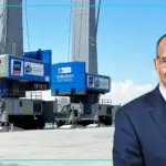 Mohamed Ali Nur, Director General of the Mogadishu Port Authority superimposed on an image of port equipment