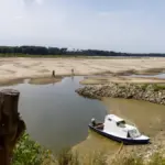 Danube in Serbia showing very low water levels