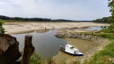 Danube in Serbia showing very low water levels