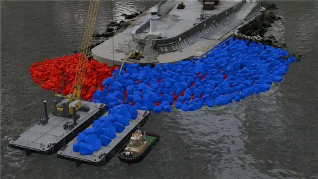 Computerised image of red and blue rocks to shore up Teesport