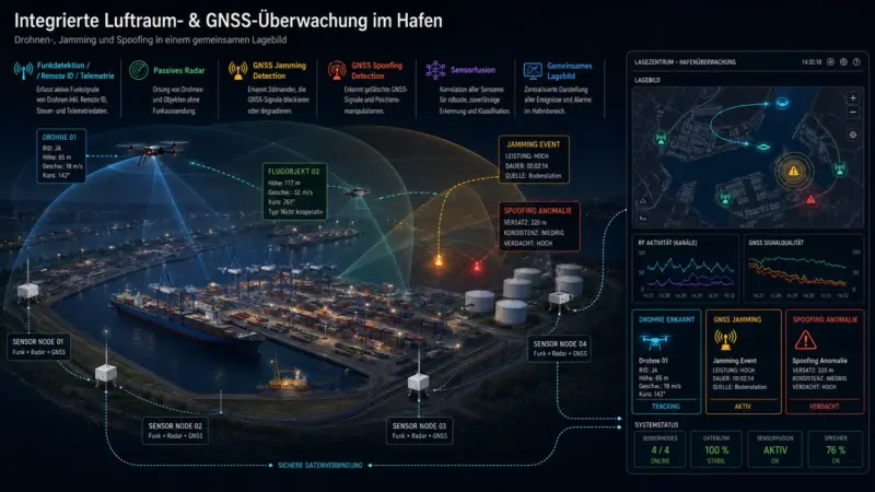 Graphic showing how ports can be monitored to protect them from airborne attack
