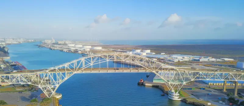 Panorama,Aerial,View,Of,Corpus,Christi,Harbor,Bridge,With,Row