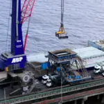 Bulk cargo being taken off a ship at the Port of Immingham