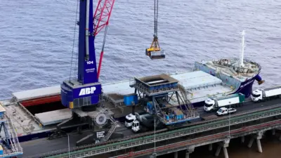 Bulk cargo being taken off a ship at the Port of Immingham